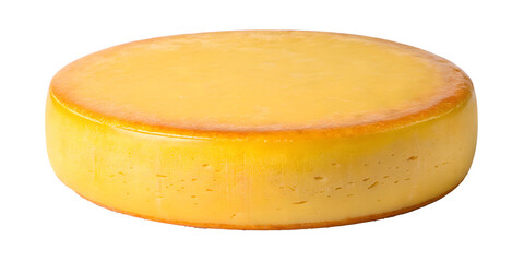 Round Hard Cheese with Wax Coating on White Background, Tasty, Aged Cheese