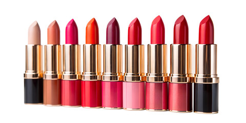 Obraz premium Set of Beautiful Bright Lipsticks on White Background, Colorful, Luxury Lipstick Collection
