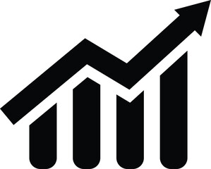 Growing graph. Business chart with arrow. Growths chart, black color