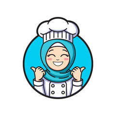 Adorable Cartoon Female Chef in Hijab Giving a Thumbs Up Cute Character Illustration  