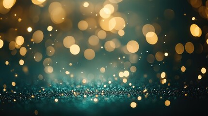 Green bokeh background. Beautiful green background with glitter and blurred and focal lights. Depth of field sparkling blue and green bokeh with light effects.