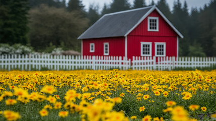 Obraz premium Summer bloom: Golden flowers embrace rural charm and tranquil serenity