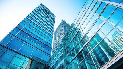 Fototapeta premium Modern Glass Skyscrapers Reaching for the Sky