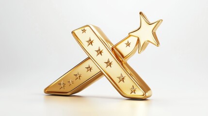 Golden starburst award, celebratory, white background, success