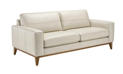 Obraz premium Modern Leather Sofa with Wooden Legs on White Background, Comfortable, Contemporary Sofa