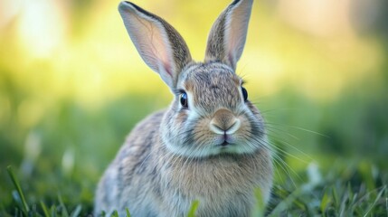 Fototapeta premium Closeup of an Adorable Brown Rabbit in Green Grass