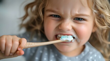 Energetic Child Rushing Through Teeth Brushing Routine in the Bathroom