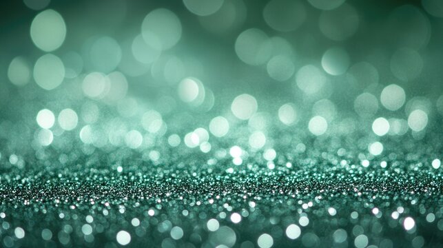 Fototapeta Green bokeh background. Beautiful green background with glitter and blurred and focal lights. Depth of field sparkling blue and green bokeh with light effects.