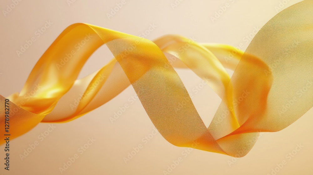 Poster a vibrant gold ribbon looping in the air with a soft gradient background