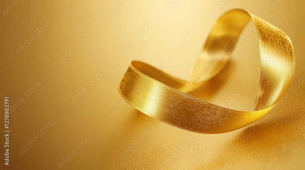 Poster a vibrant gold ribbon looping in the air with a soft gradient background