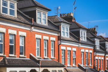 Row of English terraced houses in Crouch End, London, UK