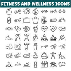 Fitness Wellness Icons Exercise, Nutrition, Health, Wellbeing, Lifestyle