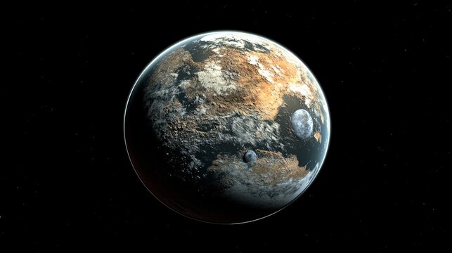 A planet similar to Earth has been found in space. It has a lot of land and two moons. This planet orbits a red dwarf star.