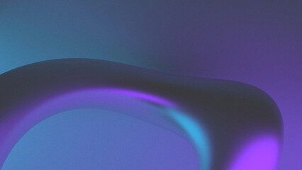 Grainy abstract background with curved primitive geometric shape 3d render. Retro futuristic design wallpaper poster banner cover. Ultraviolet glow. Light blue purple violet glares on metallic texture
