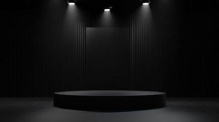 Abstract dark space background. Product showcase with spotlight, Black studio room background, Empty space studio dark room with spot lighting in black background. Use as montage for product display.