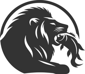A lion eating its fresh catch vector animal silhouette