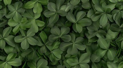 A flat lay of lush green clover leaves forms a complex pattern, perfect for seasonal themes and various creative projects SEAMLESS PATTERN