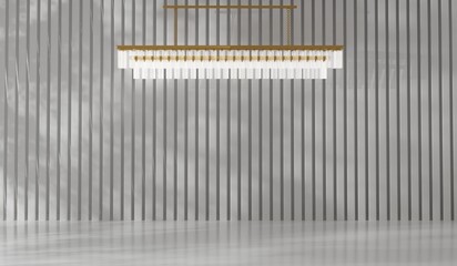 Room with ceiling lamp, wooden slat wall, 3D illustration