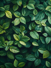 A close-up of some large and small leaves