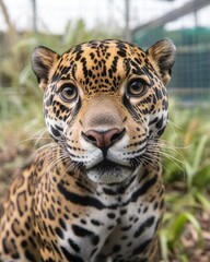 Obraz premium Stunning Close-Up of a Majestic Jaguar in its Lush Jungle Habitat Capturing the Wild Elegance and Intense Gaze of an Incredible Wildlife Icon