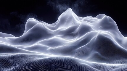 Obraz premium Abstract 3D rendering of glowing waves and mountains in a dark surreal landscape environment