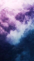 Fototapeta premium Mystical woodland veiled in dreamy purple and blue mist atmosphere