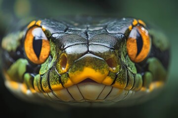 Fototapeta premium Magnificent Close-Up of a Vibrant Green and Orange Snake