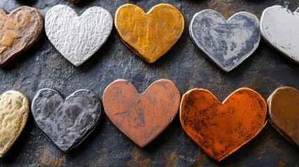 Obraz premium Collection of metallic hearts with various textures and colors