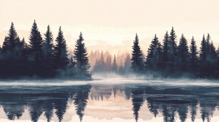 Obraz premium Serene Forest Lake Reflection Winter Landscape