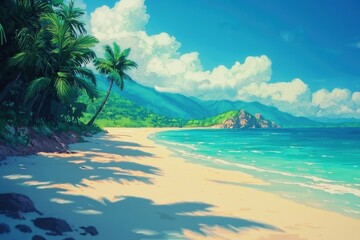 Obraz premium Serene Tropical Paradise: A Manga Illustration