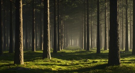 Obraz premium Escena de bosque minimalista con luz solar