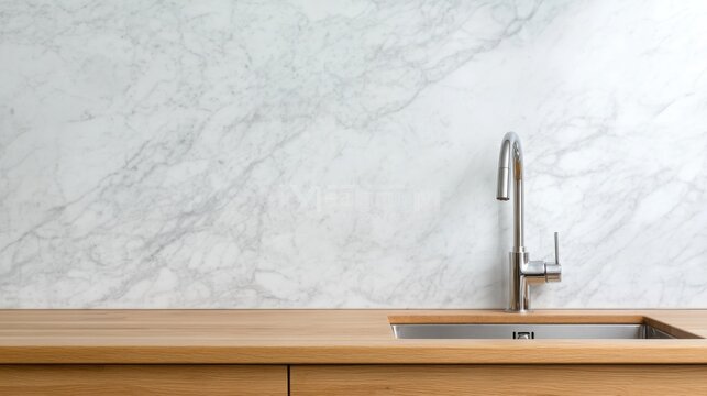 Modern Minimalist Kitchen Sink with Marble Backsplash