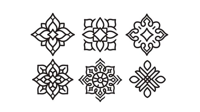 Set of simple - lined Islamic geometric decorative patterns, perfect for adding an Islamic cultural touch to Ramadan decorations. 