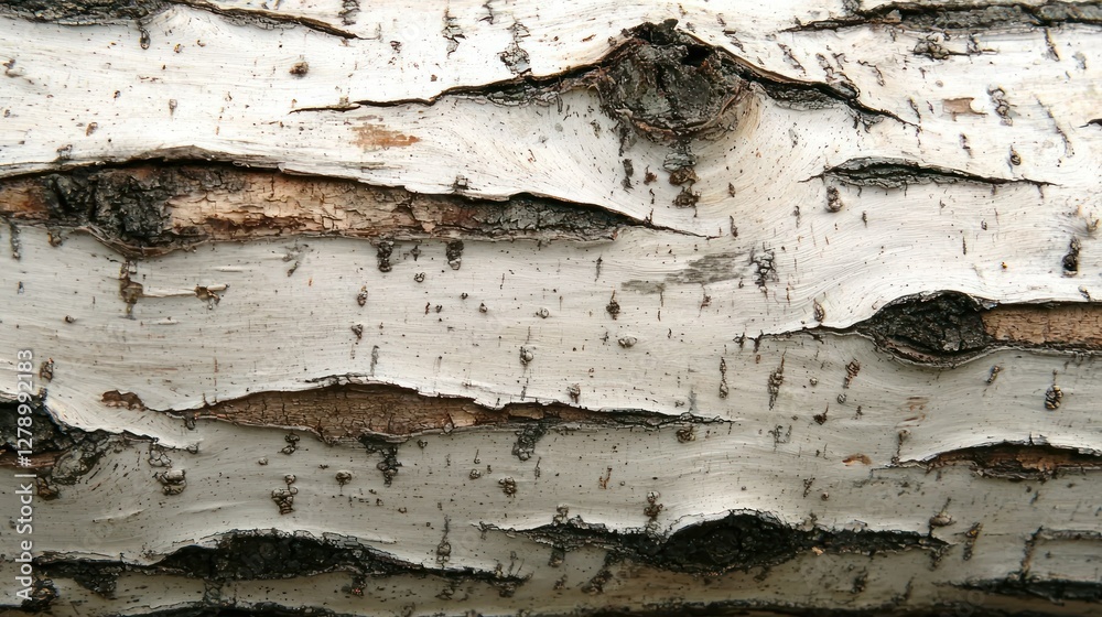 Poster The smooth bark of a birch tree with distinctive white and black markings. 