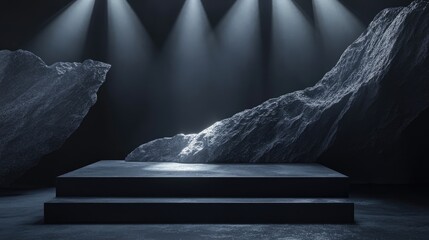 Abstract dark space background. Product showcase with spotlight, Black studio room background, Empty space studio dark room with spot lighting in black background. Use as montage for product display.