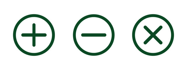 Add and remove round button icons. Plus minus circular web element icon. isolated on white and black background.eps10
