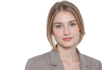 Empowering Leadership: Businesswoman Manager in a Portrait Concept. Confident woman in a blazer with a neutral expression, isolated on transparent background