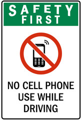 No celphone warning sign no cell phone while driving