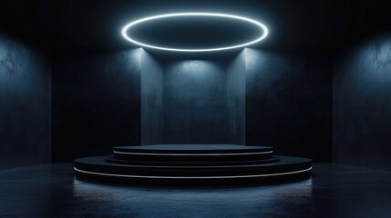 Abstract dark space background. Product showcase with spotlight, Black studio room background, Empty space studio dark room with spot lighting in black background. Use as montage for product display.