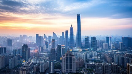 Obraz premium City skyscrapers with modern architecture in China's urban setting create an impressive skyline.