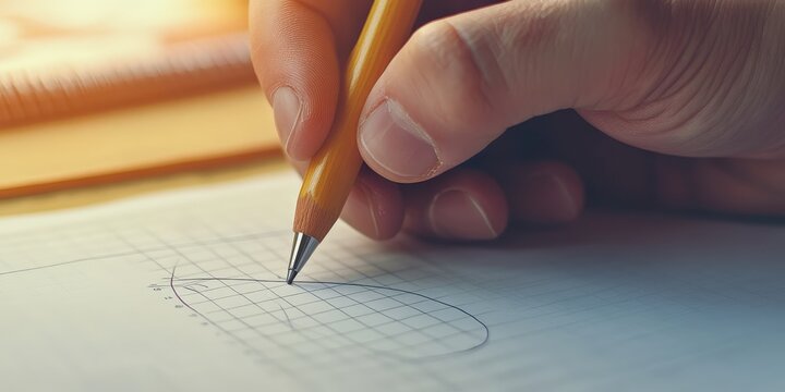 A creative shot of a hand drawing a parabola on graph paper