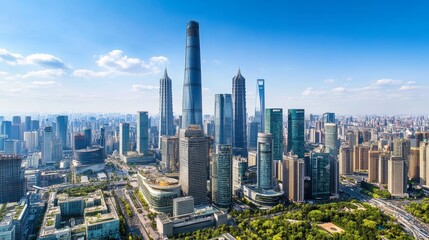 Obraz premium City skyscrapers with modern architecture in China's urban setting create an impressive skyline.