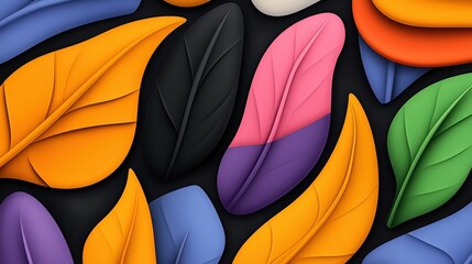 Vibrant Colorful Leaves Composition on Dark Background for Creative Projects and Designs