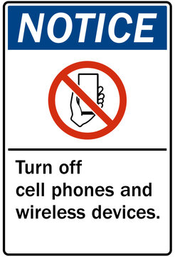 No celphone warning sign turn off cell phones and wireless devices