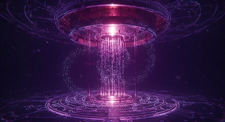 Futuristic Technology Core with Digital Data Stream and Purple Glow