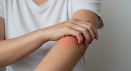 Close up of skin rashes occur on men's hand.