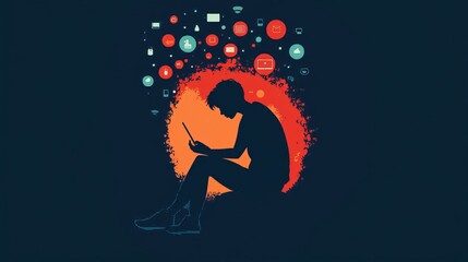 Digital detox: stop using digital devices to improve well-being. Icon for internet addiction.