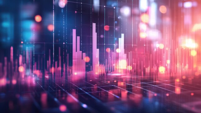 A collapsing market graph with glitch cyber effects on a realistic modern business background. - Powered by Adobe