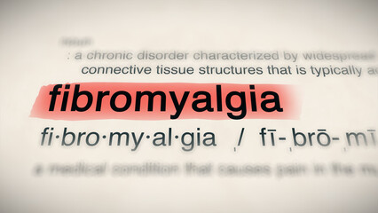 The word "fibromyalgia" in a dictionary, showing its definition and meaning