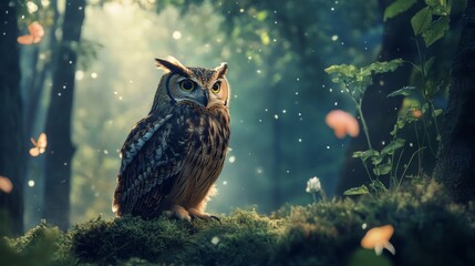 Majestic Owl in a Mystical Forest Setting